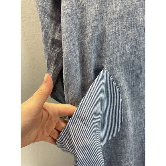 NEW For Cynthia Tunic top roll tab pocket tunic top size M Chambray lagenlook - Picture 4 of 12
